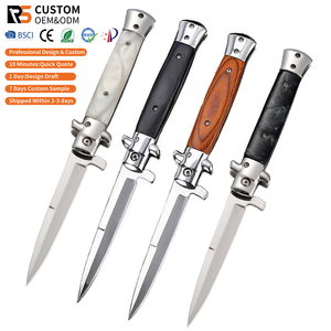 Couteau de poche tactique de survie en acier inoxydable 3cr13 de style italien, manche en bois, personnalisable DIY OEM, longueur de lame de 9,5 cm - Product Image 1