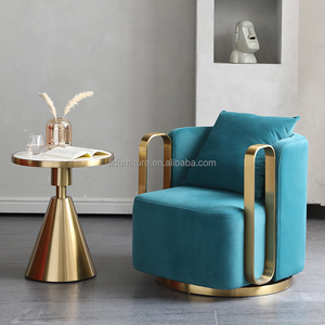 Fauteuil pivotant d'appoint en velours de style luxueux avec accoudoirs en métal doré et base ronde, fauteuil lounge moderne pour hall d'hôtel et salon - Product Image 5