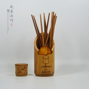 Bamboo Chopstick Holder Round With Wooden Lid For Kitchen Draining Rack - Product Image 1