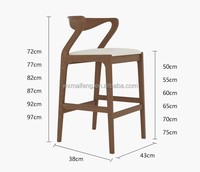 Tabouret de bar en bois pour café, restaurant, cuisine, avec coussin blanc et accoudoirs