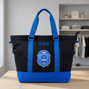 Zeta Phi Beta Sorority <b>Large</b> Capacity Soft Lightweight <b>Canvas</b> <b>Bag</b> with Zipper Closure-Black/Blue Shoulder Strap - Product Image 3
