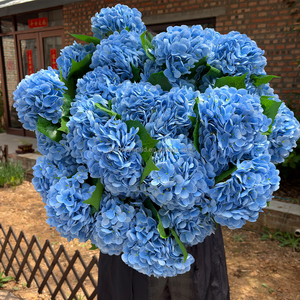 Hydrangées artificielles bleues en gros pour mariage, fleurs artificielles à toucher réel, grande tête, fausses fleurs - Product Image 1