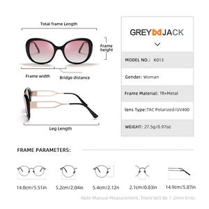 Gafas de Sol para Mujer Grey Jack K013, Montura Metálica Negra TR, Lentes Degradadas Rosas, Protección UV400, Tipo 3, Polarizadas - Product Image 3
