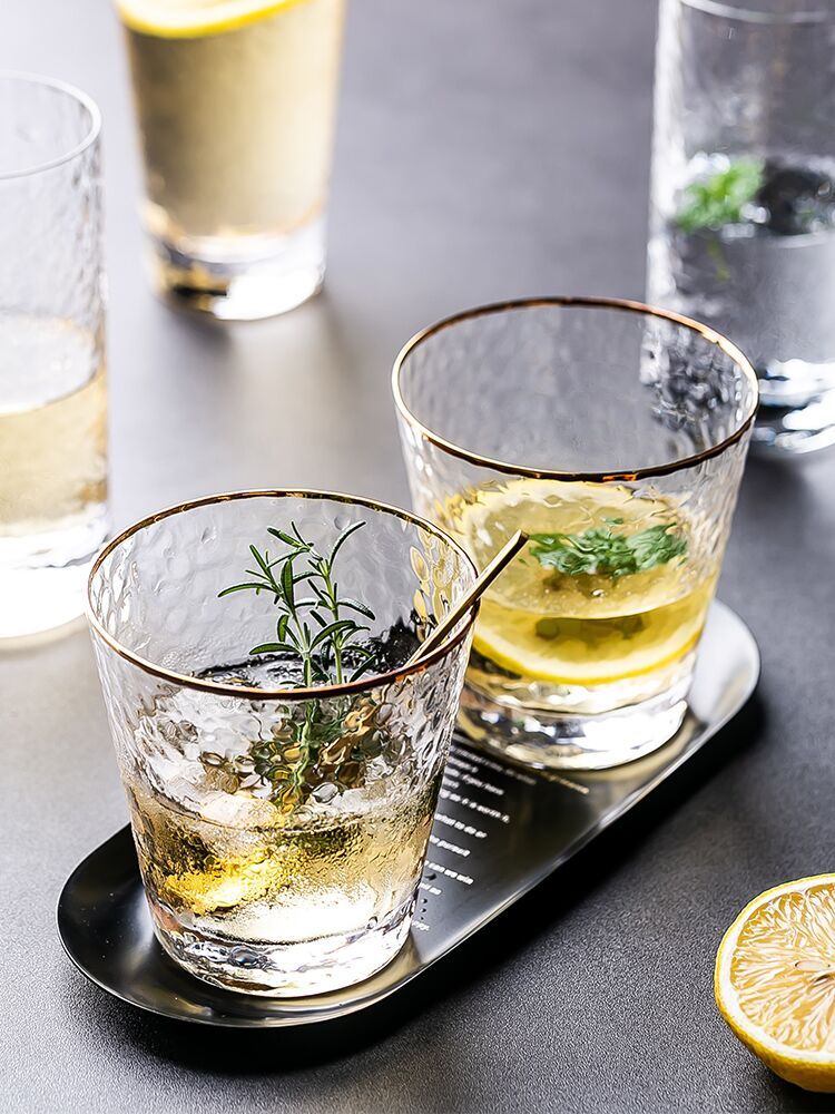 Japanese style gold rim hammered glass for living room home