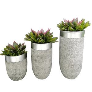 Outdoor Indoor Plantenbakken Cilindrische Zilveren Bloem Potten Nieuwe Creatieve Moderne Glasvezel Plant Potten