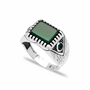 Square Green Agate Gemstone Round Emerald Stone Design Ottoman <b>Men's</b> <b>Ring</b> Turkish Handmade Wholesale Authentic <b>Silver</b> <b>Men</b> <b>Ring</b> - Product Image 2