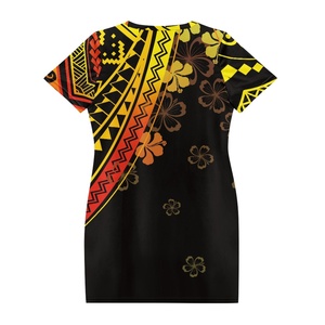 1MOQ su misura <span class=keywords><strong>giallo</strong></span> motivo floreale donna manica corta Tshirt Mini abiti taglie forti una linea con stampa fiori hawaiani - Product Image 5