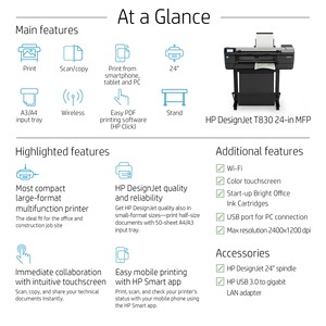 Siêu chất lượng rộng lớn CAD máy in H P thiết kế máy bay phản lực T830 24 inch Mfp màu máy in phun - Product Image 6