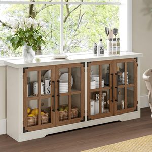 French-style top and bottom lock, retro style, glass-blocked American-style <b>storage</b> wine cabinet, bookcase, <b>sideboard</b>, TV - Product Image 3
