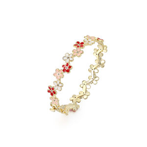 Bracelet en argent blanc et or 14 carats avec fleurs en émail de couleur bonbon pour bébé fille nouveau-né, nouveaux designs personnalisés de bijoux JingJing en gros - Product Image 4