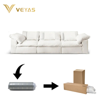 Gemütliches Modernes Quadratisches Wohnzimmer-Sofa in Offwhite aus Sherpa-Stoff, Zweisitzer, Komprimiert Verpackt, Übergroßes Cloud-Ecksofa mit Ottoman