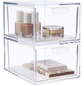 Laci penyimpanan Stackable bening 4.4 inci tinggi akrilik kamar mandi Makeup Organizer tarik keluar pegangan plastik rumah Vanity tempat penyimpanan - Product Image 1