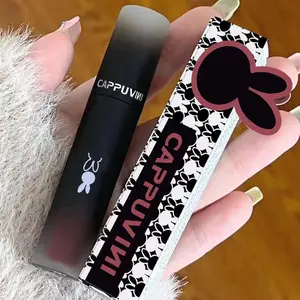 Cappuvini lipstik cair matte beludru warna gelap, Lipstik Hitam kelinci, lapisan anti kering untuk pelajar, 6 warna