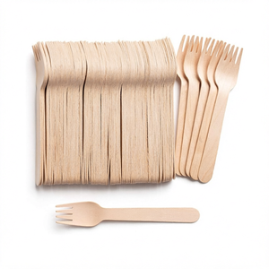 Ensemble de couverts modernes en bois biodégradables jetables, fourchettes, couteaux, cuillères, cuillères-fourchettes marron, écologiques pour le camping et les fêtes - Product Image 1