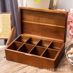 Wooden <b>Tea</b> Storage <b>Box</b> Rectangle Desktop Multi Purpose Organizer For <b>Tea</b> Room Retro Color Solid Pattern - Product Image 2