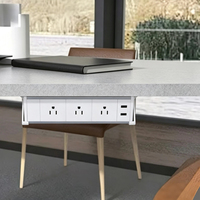 Prises de courant sous le bureau, prise américaine avec 2 ports USB et 3 prises CA, adaptées aux salles de réunion