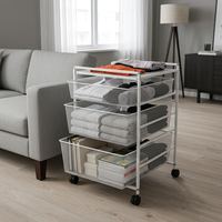 Chariot utilitaire roulant à 3 niveaux avec tiroirs en maille métallique et roues, support de rangement DIY pour l'organisation de la maison et de la chambre