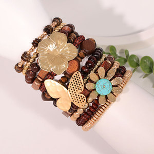 Papillon fleur fait à la main perlé <span class=keywords><strong>bois</strong></span> Bracelet Vintage Bracelet ensemble pour femmes bijoux cadeau - Product Image 2