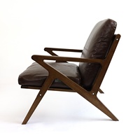 Fauteuil d'appoint en bois massif de style Mid-Century, fauteuil de loisirs rembourré en cuir PU vieilli avec accoudoirs en bois ouverts