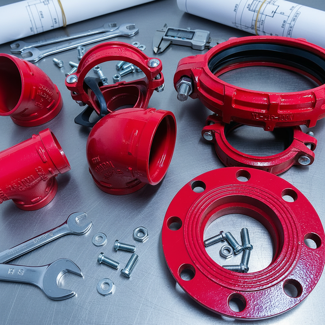 Steel Grooved Pipe Fitting Fire Protection Fire Fighting Elbow Flange Reducing Tee and Flexible/Rigid Coupling