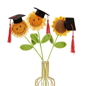 Sombrero Académico de Graduación con Girasol Sonriente, <span class=keywords><strong>Flores</strong></span> Artificiales Tejidas a Mano, para la Ceremonia de Graduación de Estudiantes - Product Image 1
