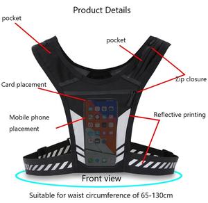 Ceinture Réglable Gilet Réfléchissant Polyester Respirant pour Femmes Hommes <span class=keywords><strong>Trail</strong></span> Running Camping avec Support de Téléphone - Product Image 6
