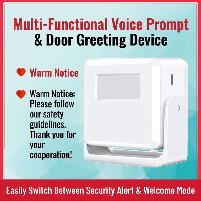 PIR Motion Sensor Door Chime Wireless Visitor Welcome Greeting Device Custom Voice Prompter for Retail Store Office Entrance