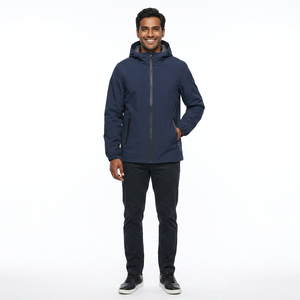 Customized Design Men's Canvas Waterproof Windproof Softshell Raincoat with <b>Stand</b> Collar and Hood for Running Hiking <b>Cycling</b> - Product Image 1