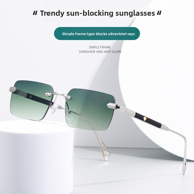 2026 European American-style Fashionable Metal Matte-cut-edge Rimless Sunglasses High-end White/Green Unisex Square UV400