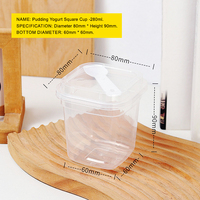 Gobelet à pudding rond carré transparent en PET PP de 220 ml et 280 ml avec cuillères, logo personnalisé, qualité alimentaire, gobelet à mousse, yaourt, dessert