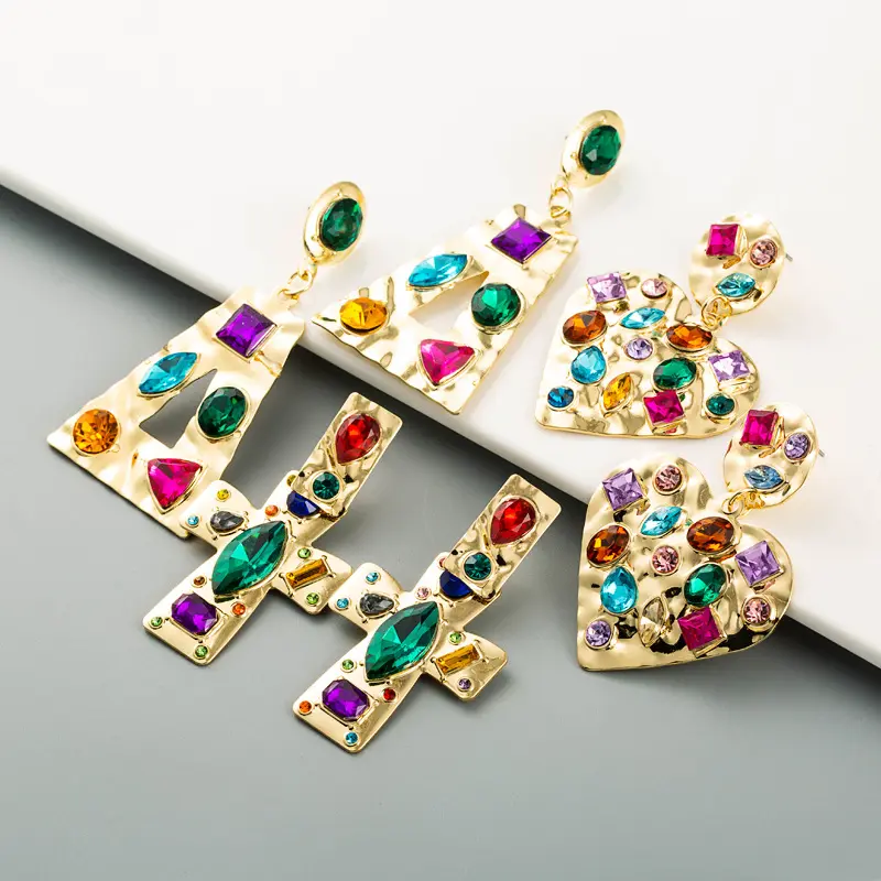 Trendy Shining Crystal Drop Geometry Earrings Korean Crystal Rhinestone Dangle Jewelry Vintage Earrings for Women