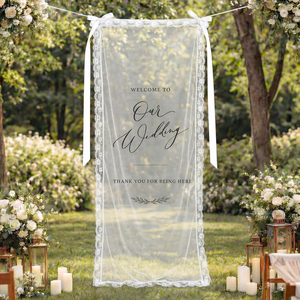Custom Laced Sheer Paper New Arrival Professional Modern Wedding Welcome Signs for Ceremony & <b>Party</b> <b>Backdrop</b> Decor - Product Image 1