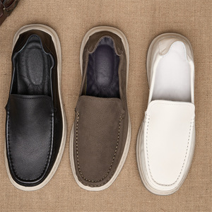 Mocassins en cuir véritable pour hommes, bout rond, à enfiler, semelle en caoutchouc respirante, chaussures de marche - Product Image 3