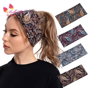 BELLEWORLD court retro sports headbands Cashew printing flower designer head bands 5colors sweatband football headband