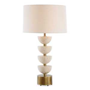 Lampe de table moderne en ciment avec base dorée et abat-jour crème pour salon, chambre, café, décoration - Product Image 1