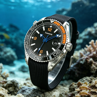 Montre mécanique automatique classique pour homme, cadran orange-noir, sportive, multifonctionnelle, plongée, entièrement automatique