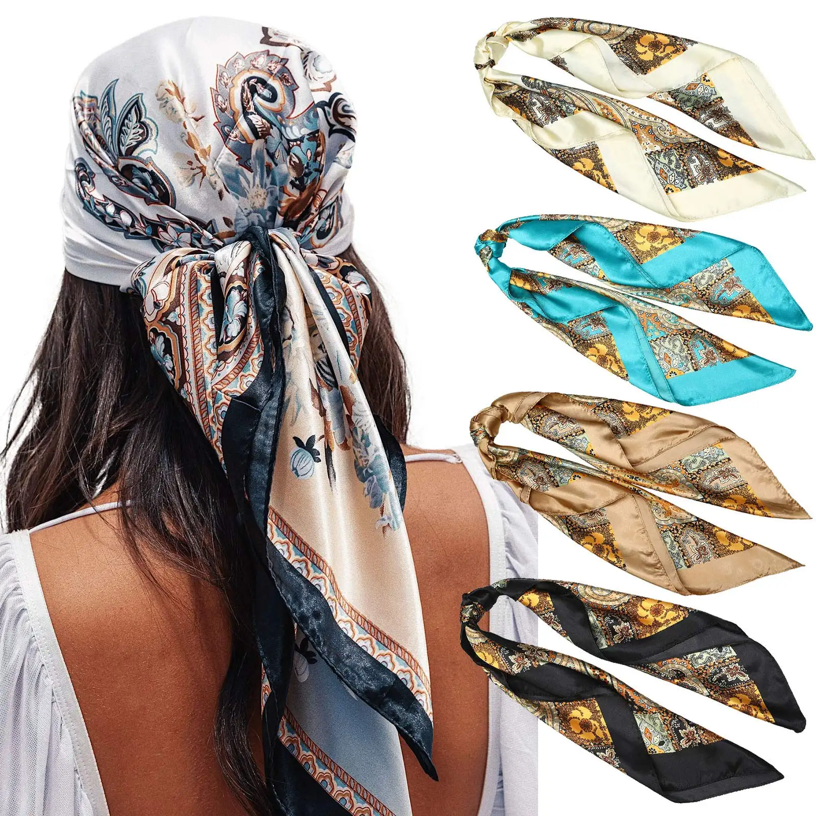 Quanke vente en gros 90cm foulards en soie Bandana femmes 100% foulard en soie imprimé Logo