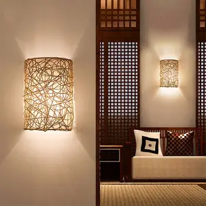 Lampu Dinding anyaman rotan, lampu dinding bambu tenun alami untuk restoran Hotel