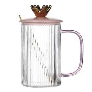 Gobelet en verre à rayures verticales de style japonais avec couvercle 500 ml pour boissons froides, café, passe au micro-ondes - Product Image 5