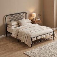 Cadre de lit en métal nordique avec tête de lit en treillis croisé, lit plateforme en fer taille Queen pour chambre d'adolescent, mobilier pour appartement et dortoir
