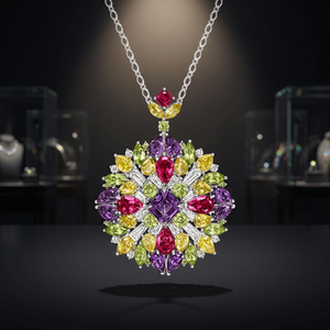 Collar con Colgante de Flor para Mujer, Plata 925, Bañado en Rodio, Amatista Multicolor, Cadena de Serpiente de Lujo, Joyería para Fiesta - Product Image 3