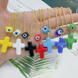 Ng1076 Bảo Vệ 18K Mạ Vàng Đa Màu Đèn Thủy Tinh Mắt Ác Cube Bead Và Chữ Thập Quyến Rũ Mặt Dây Chuyền Chuỗi Vòng Cổ - Product Image 1