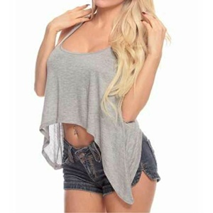 TD Racer dietro ciao lati canotta corta da donna abbigliamento sportivo da palestra canotta in maglia traspirante in grigio con Logo personalizzato - Product Image 2