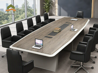Table de conférence rectangulaire en mélamine avec bande de finition, base avec gestion des câbles intégrée, pour salle de réunion, bureau, hôtel