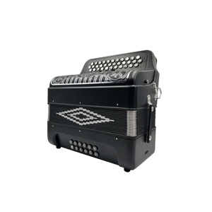 Acordeón Diatónico <span class=keywords><strong>de</strong></span> Alta Calidad, 34 Botones, 12 Bajos, 3 Registros, Negro Mate, Botones y Parrilla Plateados, Modelo JB3412C - Product Image 5