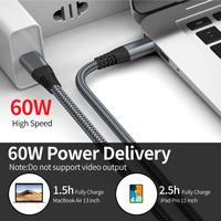 Câble de chargeur en nylon tressé de haute qualité, coudé à 90 degrés, 3A, charge rapide, Type-C vers Type-C, PD 60W
