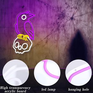 Crow skull neon light LED decoration bedroom room party atmosphere light street Halloween indicator light glowing <b>sign</b> custom 5V - Product Image 2