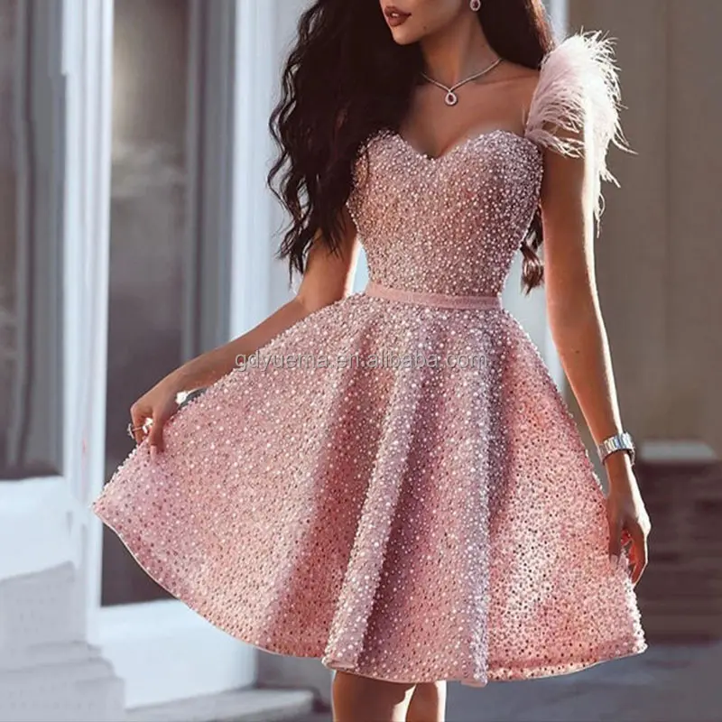 Tulle perlé cristal dentelle plume luxe rose fête de bal Maxi paillettes princesse courte Mini robes de soirée Sexy