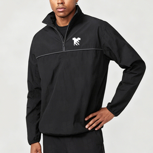 OEM Wholesale Fashion <b>Men's</b> Nylon Quarter Zip <b>Pullover</b> Custom Screen Print Logo Stand Collar Waterproof Casual Long Sleeve Top - Product Image 3