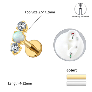 Opale et zircone cubique, pierre mixte, titane ASTM F136 pour le cartilage de l'oreille, tragus, <span class=keywords><strong>piercing</strong></span> de <span class=keywords><strong>la</strong></span> lèvre, bijoux hypoallergéniques - Product Image 3